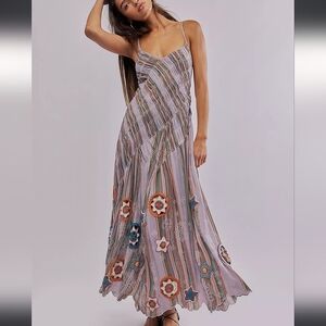 NWOT Free People Shooting Star Crochet Strappy Lavendar Maxi Dress XL